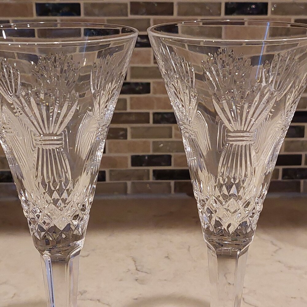 Pair Waterford Toasting flutes Prosperty symbol
